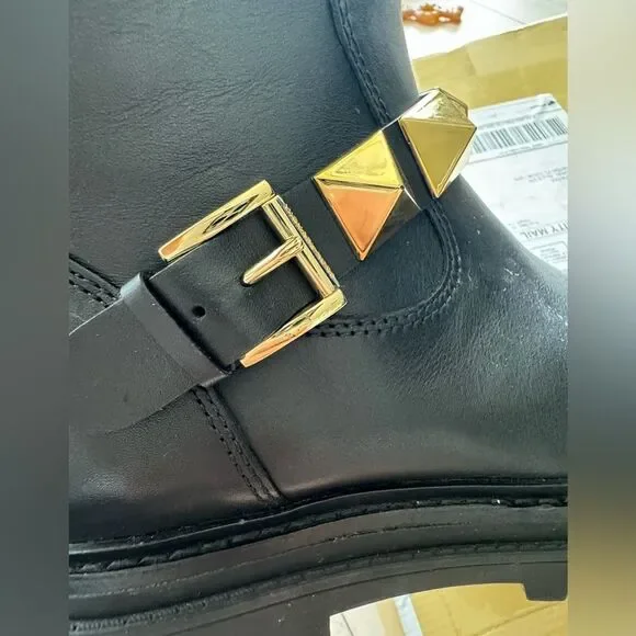 NEW Michael Kors Layton Leather boots with  gold studs short booties sz 6.5 - Picture 13 of 16